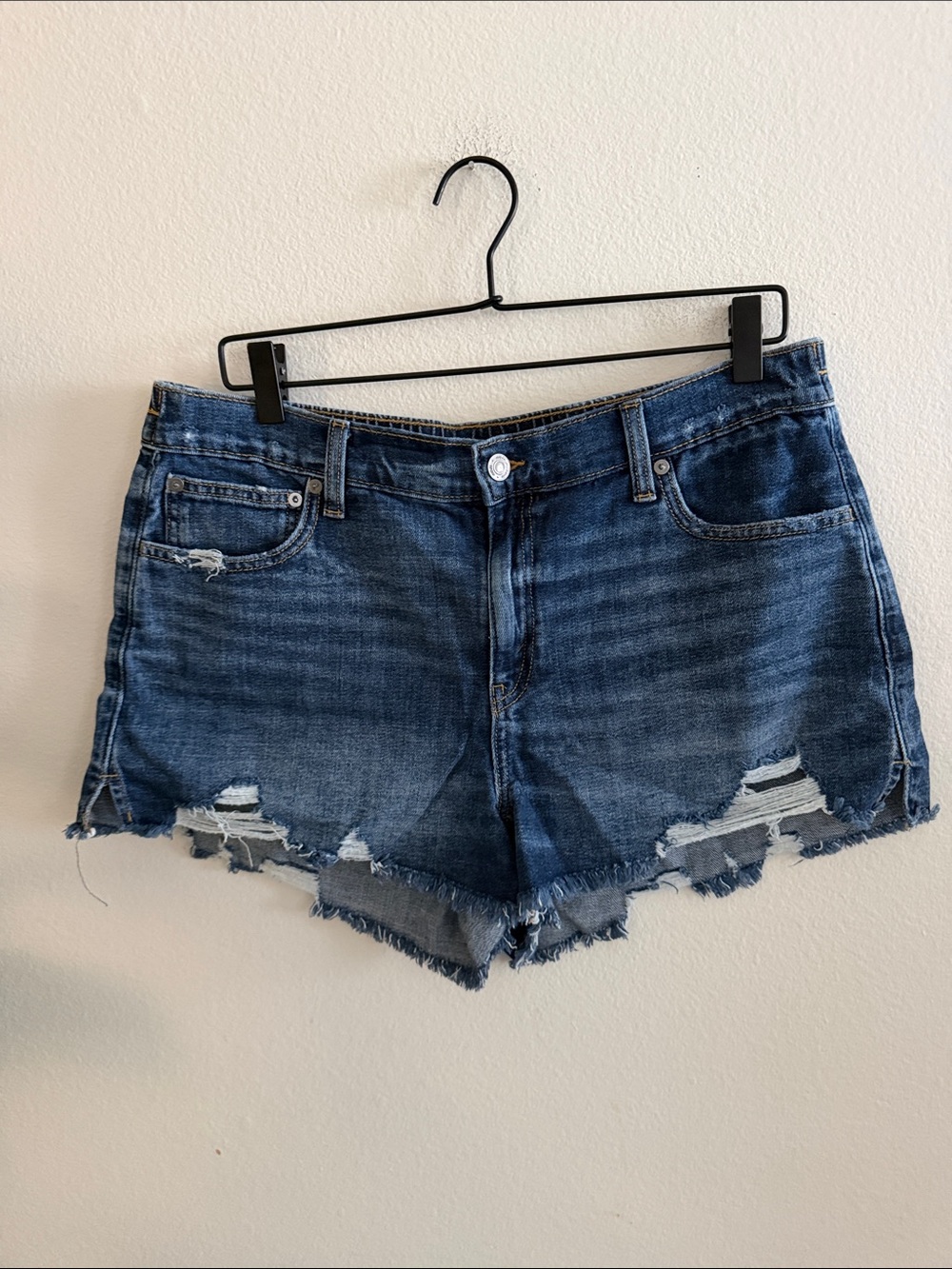 Dark Wash Distressed Denim Shorts - Women